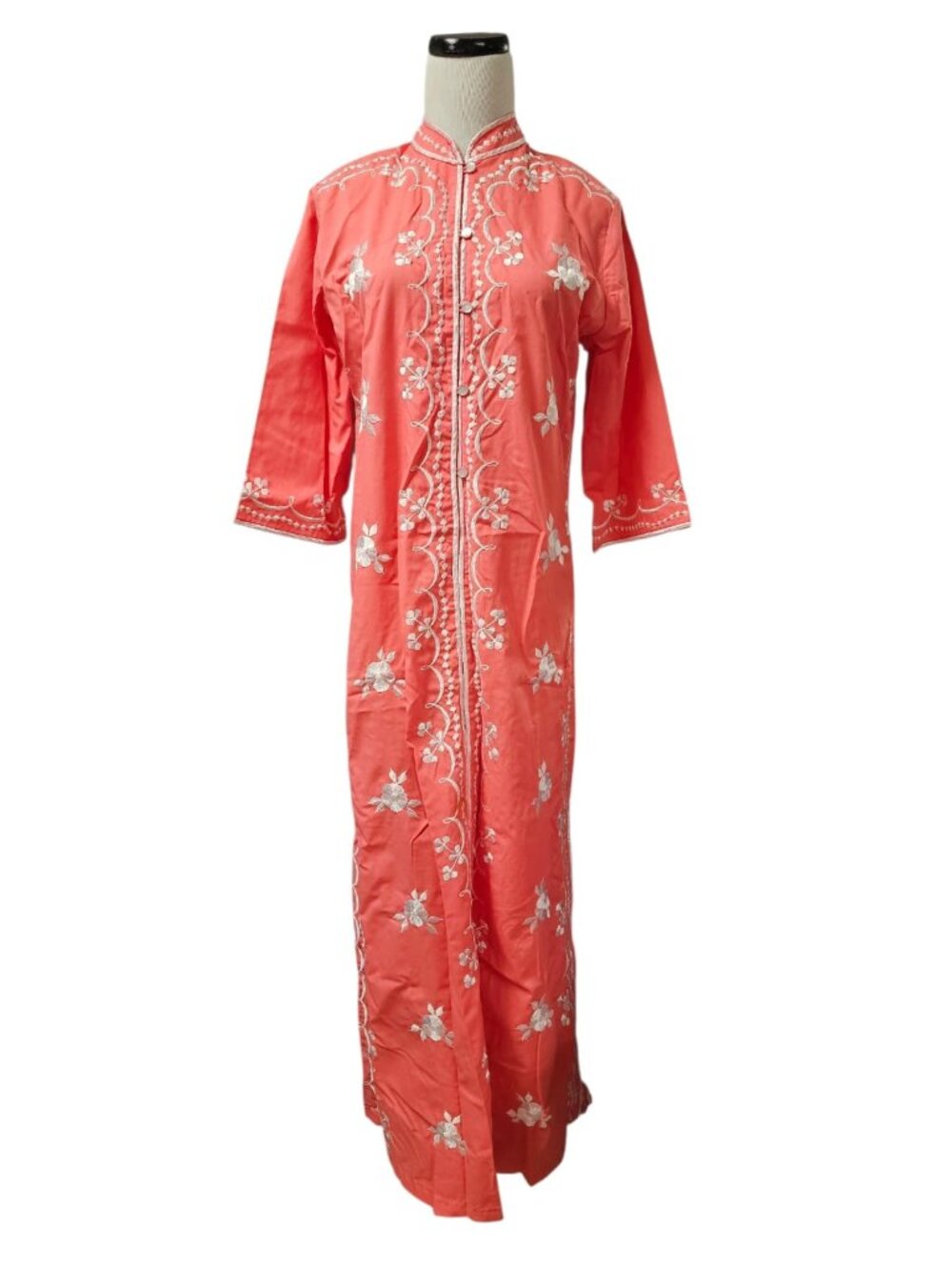 60s - 70s Caro of Honolulu embroidered kaftan dress . size 10 . Philippine made - Picture 3 of 16